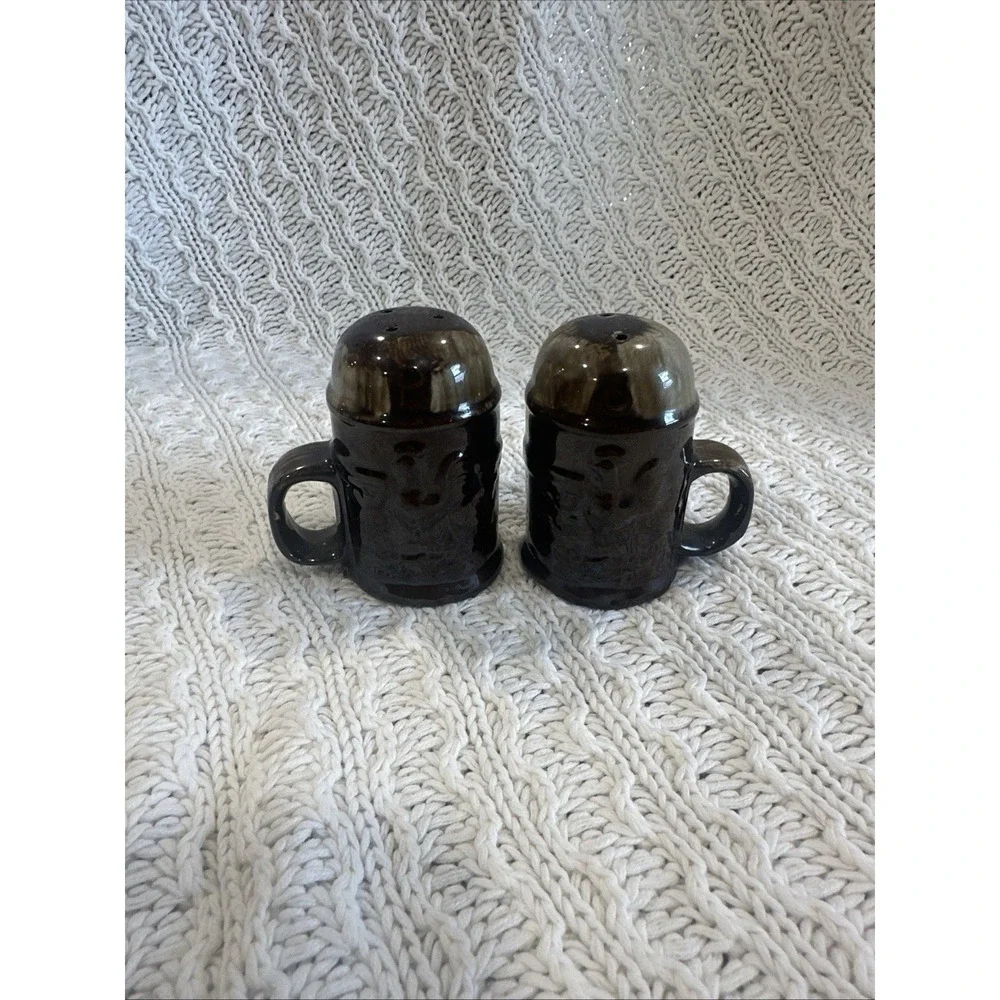 Brown Drip Glaze Rooster Salt and Pepper Shaker Set 3